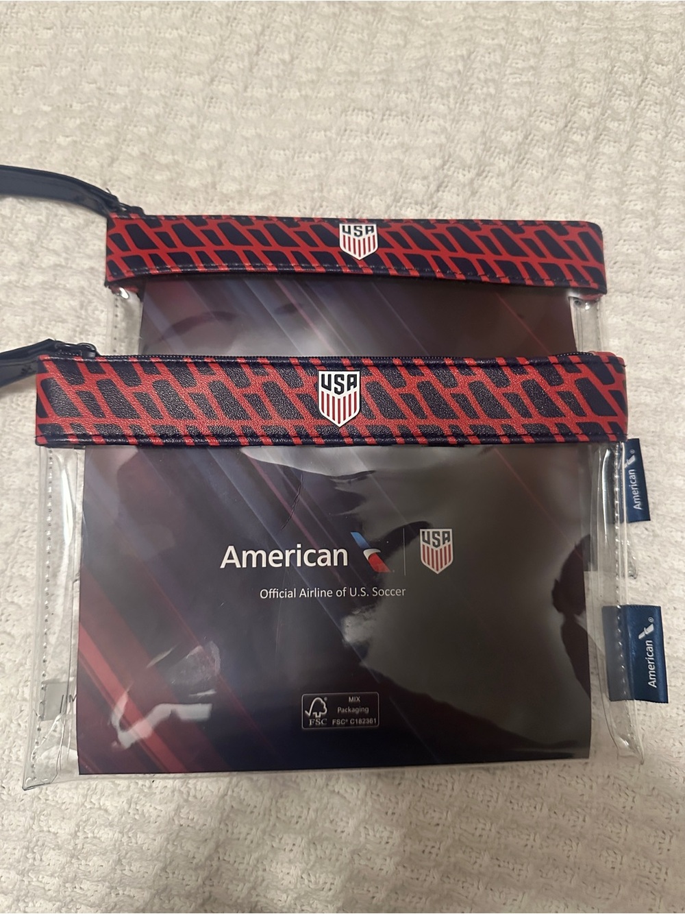 American Airlines US soccer amenity kit pouches!
